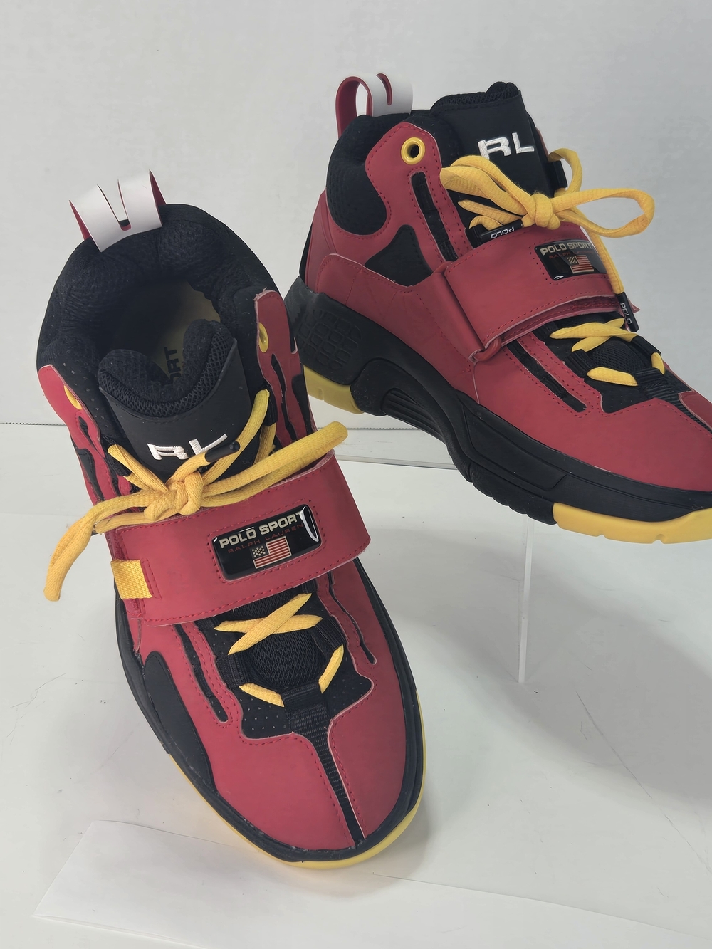 Polo Ralph Lauren PS100 Red Black Yellow Men's High-top Sneakers Size 7